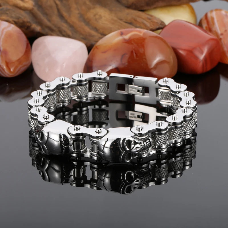 KALEN Hip Hop String Stainless Steel Bike Motorcycle Chain Bracelets & Bangles With Skull for Men