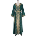 Maxi Dress Kaftan Floral Embroidered Women Fashion Jellaba Muslim Clothing Dubai Long Sleeve Abaya Ladies Evening Dresses