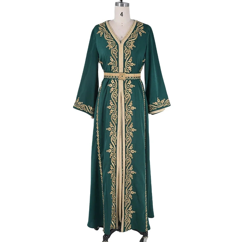 Maxi Dress Kaftan Floral Embroidered Women Fashion Jellaba Muslim Clothing Dubai Long Sleeve Abaya Ladies Evening Dresses
