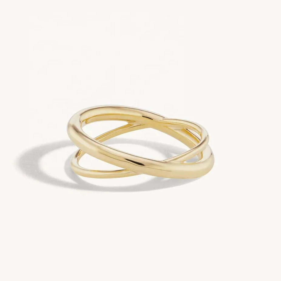 LOZRUNVE Solid 925 Silver Delicate Stackable Gold Vermeil Overcross Ring for Women