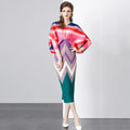 Factory Elegant Fashion Wear Regular Wave Layer Miyake Pleated Plus Size V-neck Solid Color Plus Size Women Clothing Dress