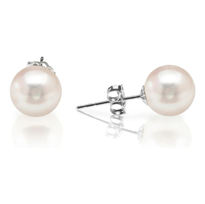 Classic S925 Sterling Silver Earring Stud Near Round White Freshwater Cultured Pearl Heart & Ball Shape for Wedding or Party