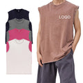 Custom Logo Men's Casual Sleeveless Top Tshirts 100% Cotton Distressed Vintage Washed Breathable Quick Dry Knitted Tank Tops"