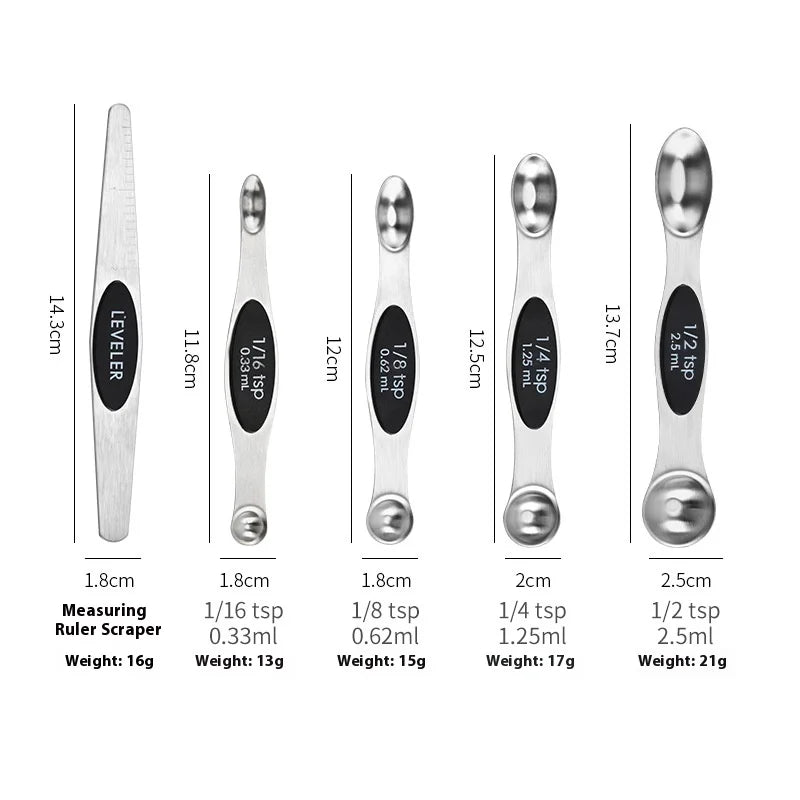 Factory Stock Magnetic Double Scale Measuring Spoon Set Stainless Steel and Plastic Baking Tools Seasoning Tea Tool Scraper