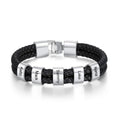 Dad Father Gift Bracelet Handmade Stainless Steel Silver Beads Jewelry Custom Mens Names Leather Bracelet for Valentines Day
