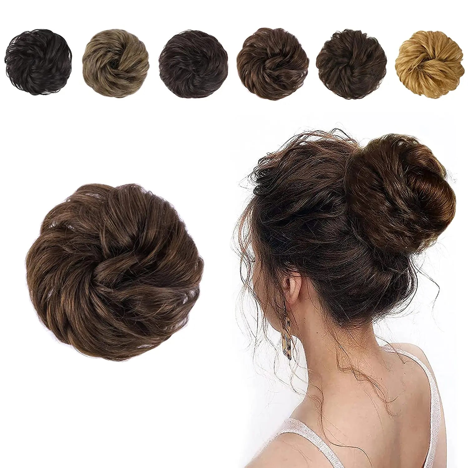 Messy Bun Hair Piece Wavy Curly Hair Bun Scrunchies Extensions Synthetic Chignon Thick Updo Hairpieces for Women Girls