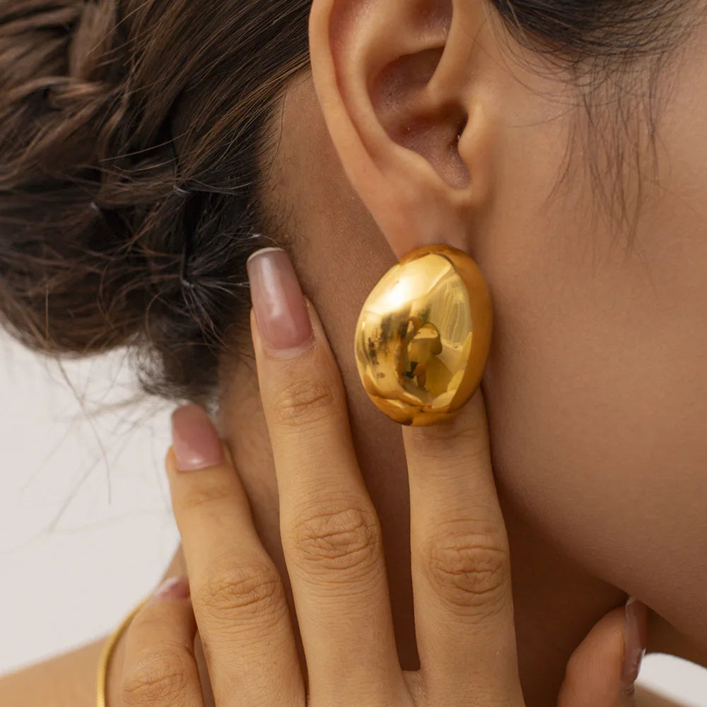 New Style Trendy 18K Gold Plated Stainless Steel Jewelry Gift Texture Double Heart Drop Earrings for Women