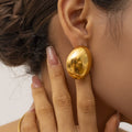 New Style Trendy 18K Gold Plated Stainless Steel Jewelry Gift Texture Double Heart Drop Earrings for Women