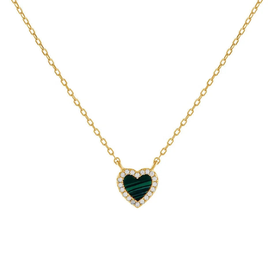 Nagosa Fine Jewelry 925 Sterling Silver Girls 18k Gold Vermeil Heart Malachite Stone Cz 14k Standard Necklace