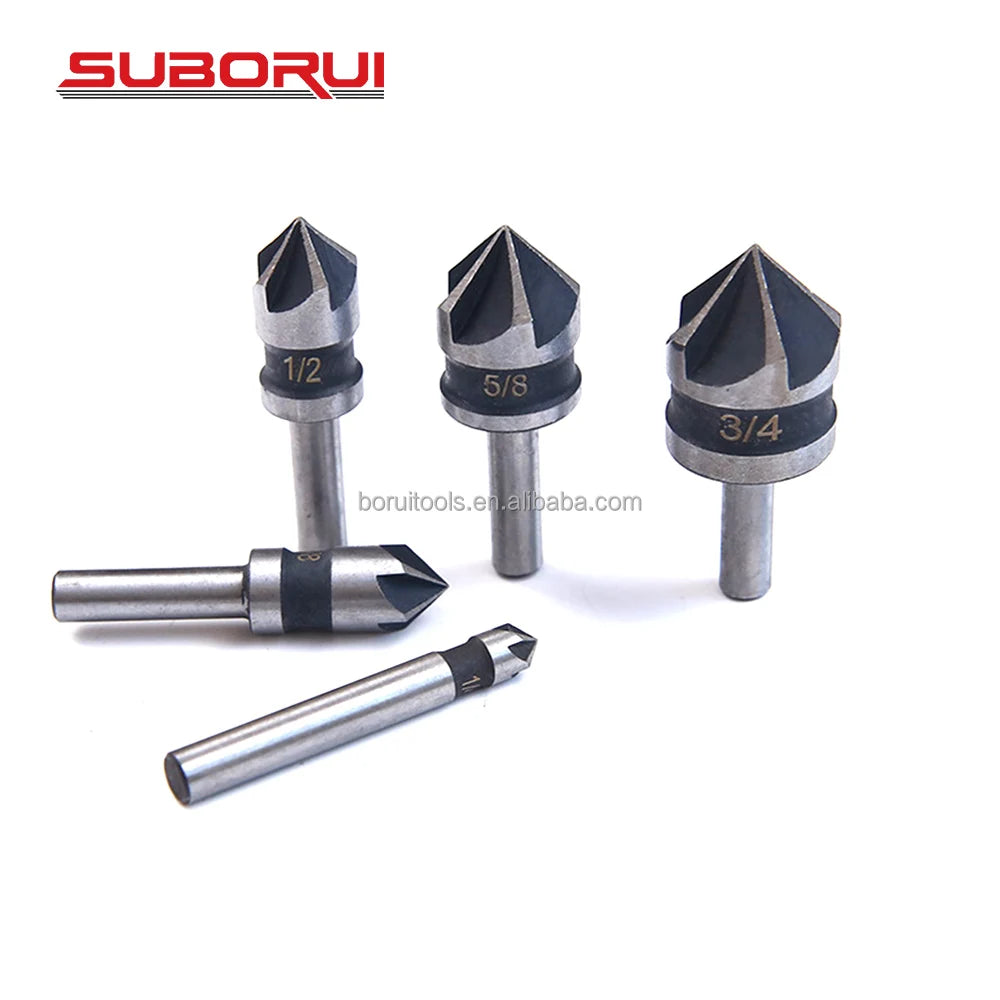 SUBORUI 90 Degree High Carbon Steel Chamfer Wood Countersink Drill Bit Set for Aluminum Wood Metal