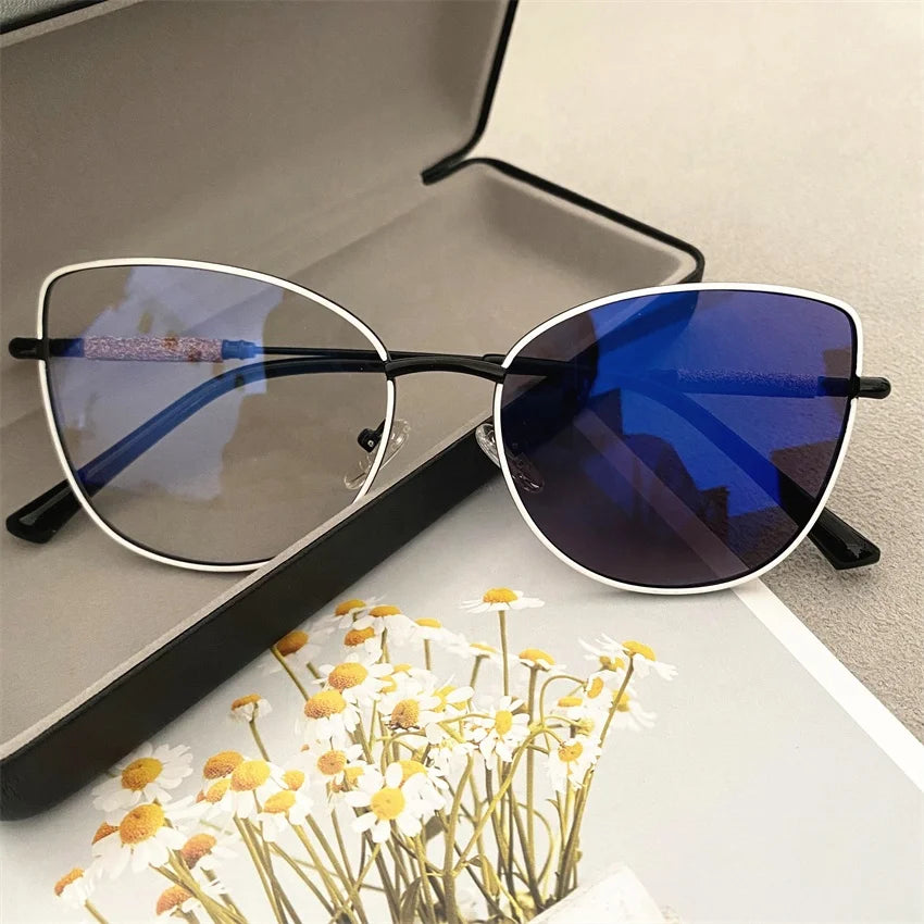 Cat Eye Photochromic Glasses For Women Bling Lunettes Photogray Blue Antireflet uv400 2026 Eyeglasses Frames Indoors Outdoors