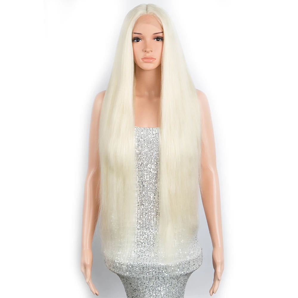 Middle Part Lace Front Wig Long Silky Straight HD Transparent Swiss Ash Blonde Ombre T Part Premium Synthetic Lace Wigs