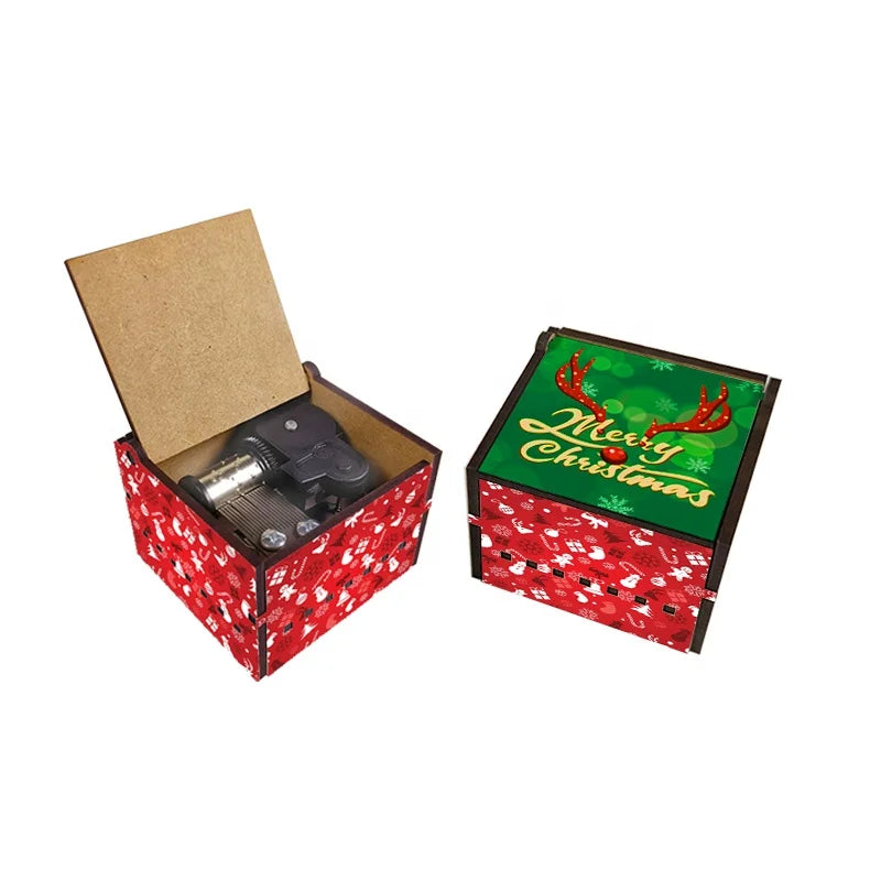 Home Decoration 2026 Customized Logo Promotional Xmas Gift Mini Musical Boxes Sublimation Blank Christmas Music Box