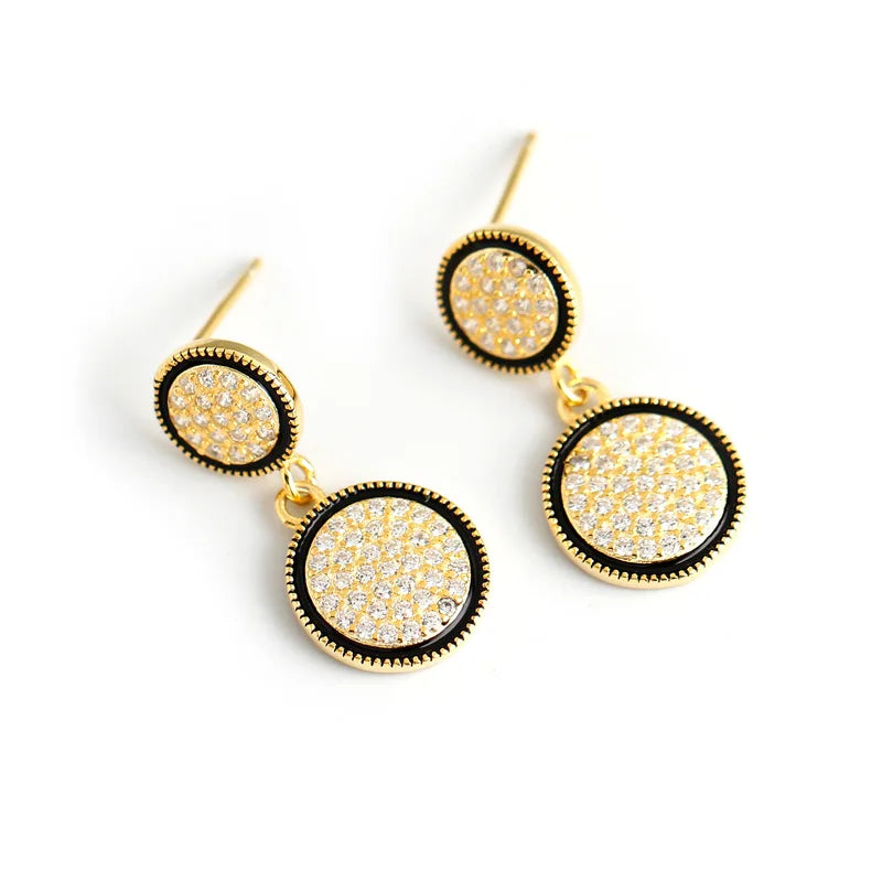 Luxury Fashion Diamante 925 Sterling Silver Earrings Zircon Graceful Circular Diamond Encrusted Stud Earrings
