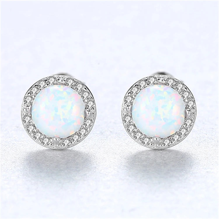 Fashion 925 Sterling Silver Gold Plated Natural Opal Earrings Studs for Women Girls