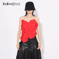 TWOTWINSTYLE Women's 3D Floral Strap Tube Top Sweet Lace Sleeveless Vest Casual Slim Fit Short Blouse Breathable Shirt