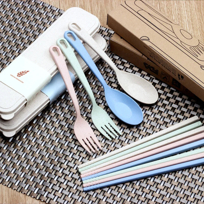 Portable Wheat Straw CutlerySpoon Knife Fork Tableware Set for Kids Adult Travel Picnic Camping