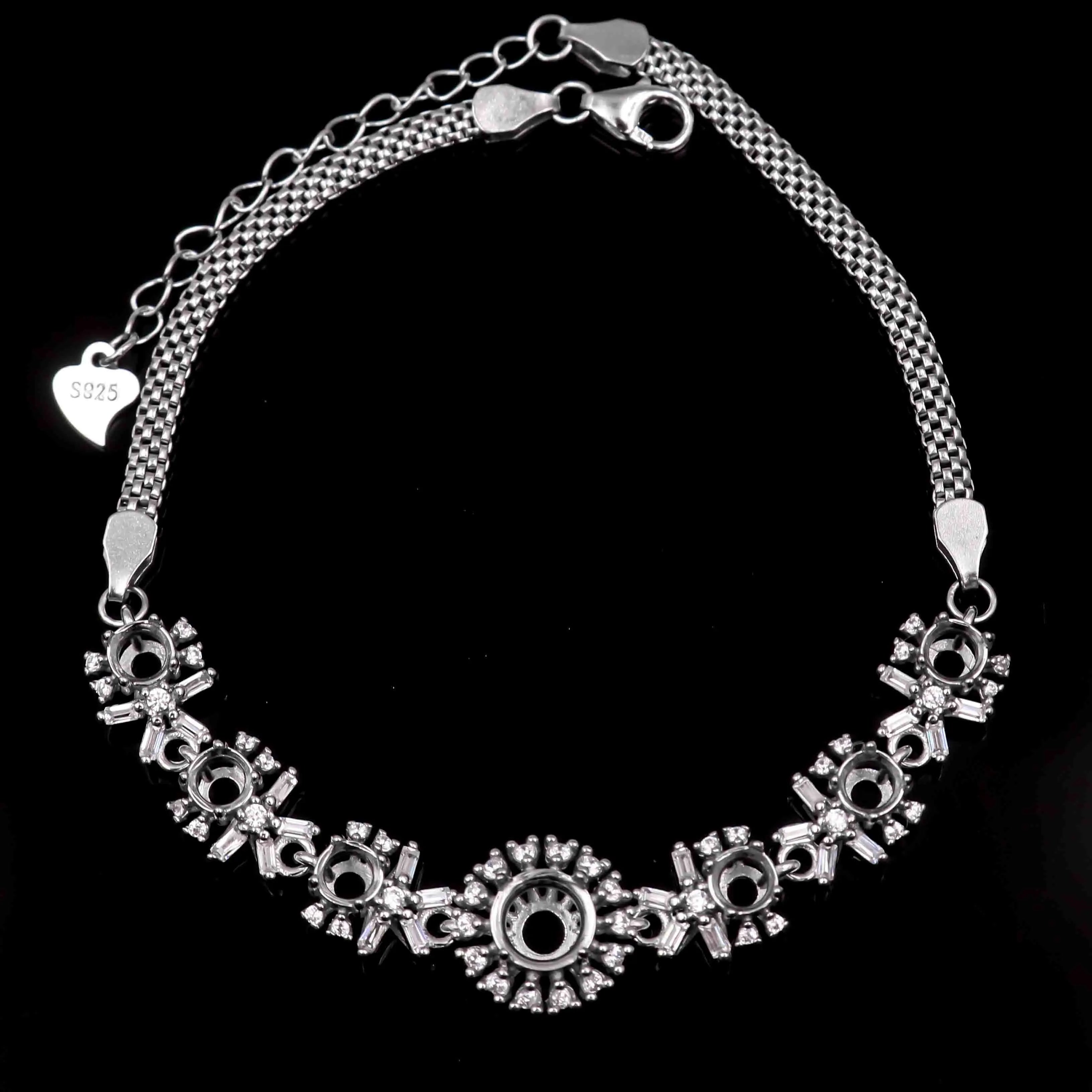Sterling Silver 6*6mm Semi Mount Bracelet Empty Support Blank Claw Setting S925 Mountain Base Holder Without Stone Inlay for DIY
