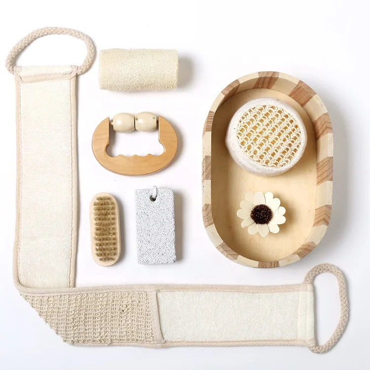 7 Pcs Promotional Customized Wooden Bath Sets Spa Shower Gift Set