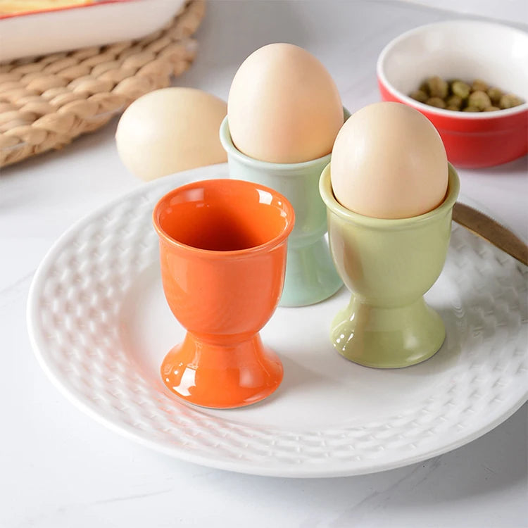 Colorful Options Cute Wholesale Porcelain Soft Boiled Egg Tool Set Suction Steamed Cooking Egg Cup Holder Ceramic Egg Cup
