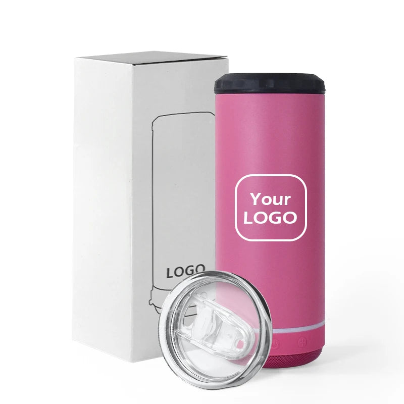 Wholesale Customization Slim 16oz Stainless Steel  4 in 1 Speaker Beer Can Cooler with Speaker and Lids