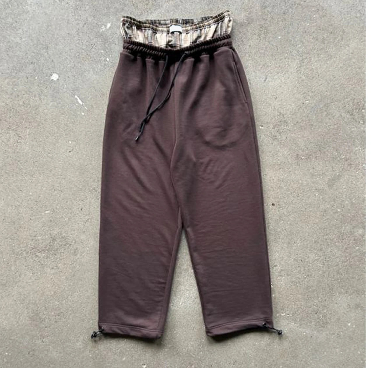 Hip-hop Jogger Men Casual Baggy Loose Men Distressed Unisex Plaid Patch Work Heavyweight Wide Straight Leg Sweatpants