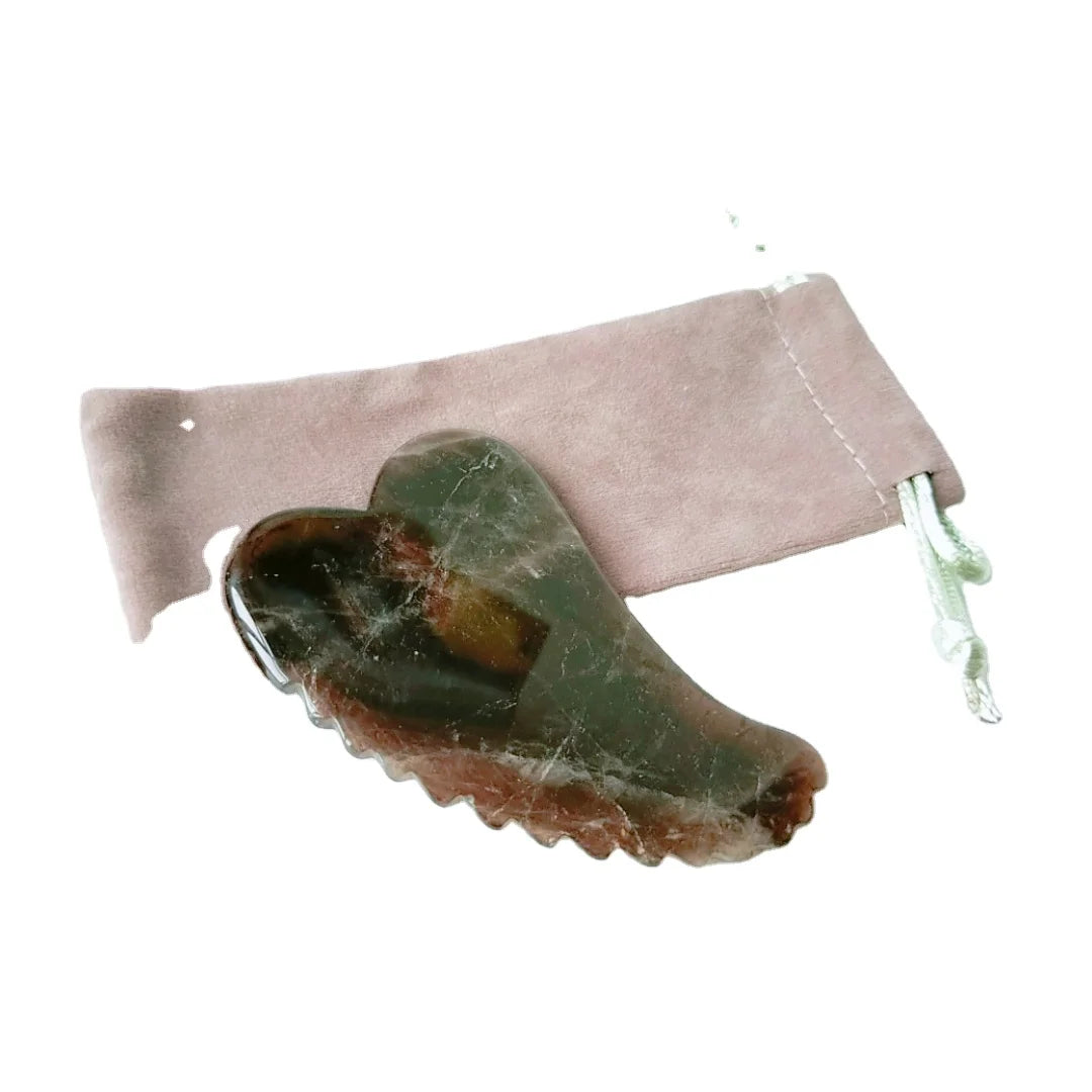 Hot Selling Natural Jade Board Spiky Heart Smoky Quartz Face Gua Sha Scraping Tools