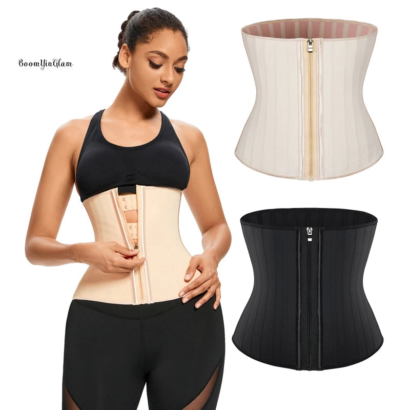 25 Steel Bones Latex Waist Trainer Cincher Zip Hook Tummy Control Shape Wear Plus Size Sweat Belt Waist Trimmer