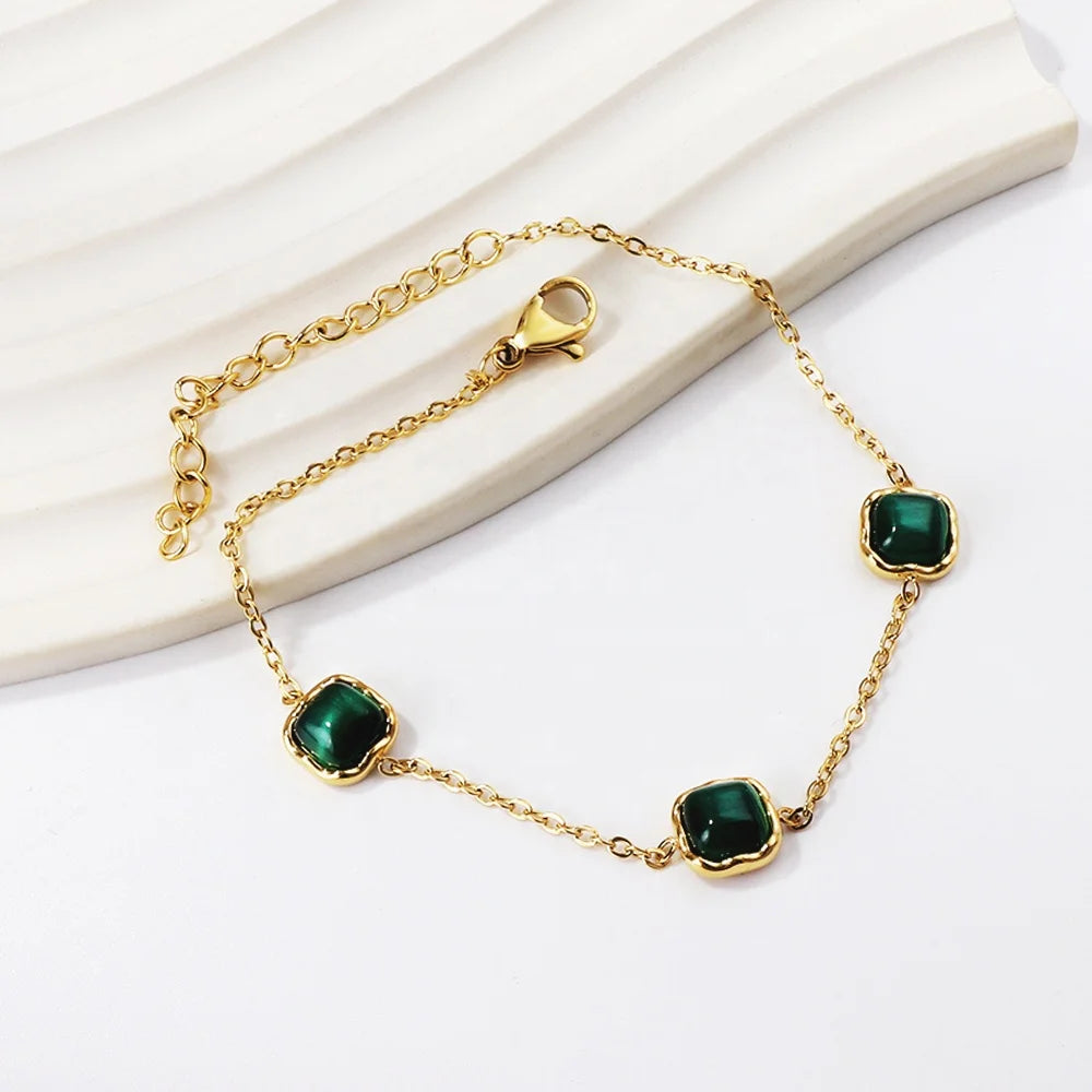 Minimalist Design 2023 White/Black/Green Natural Cat's Eye Stone Jewelry Gold Plated Bangle OEM Unisex Anniversary Acier