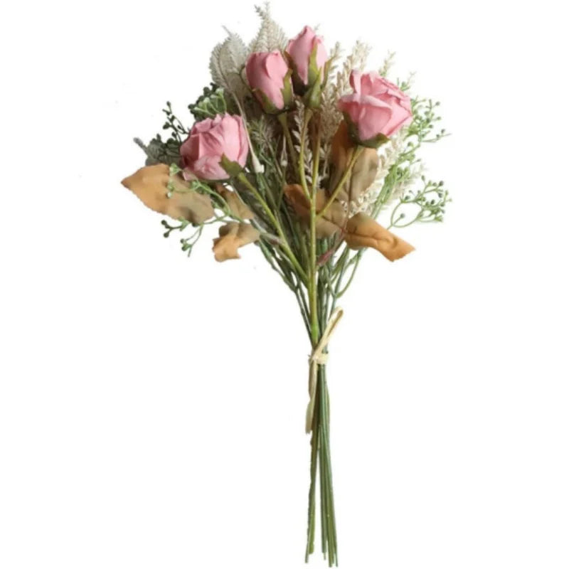 Artificial Flower Bouquet Floral Wedding Rose Arrangements Petal Bridal Pink Rose for Home Arrangement Dining Table Party Garden