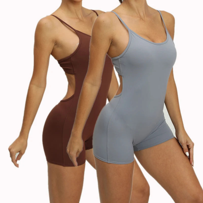 2024 New Women Solid Backless Sport Active Wear Gym Workout Romper One Piece Yoga Jumpsuit