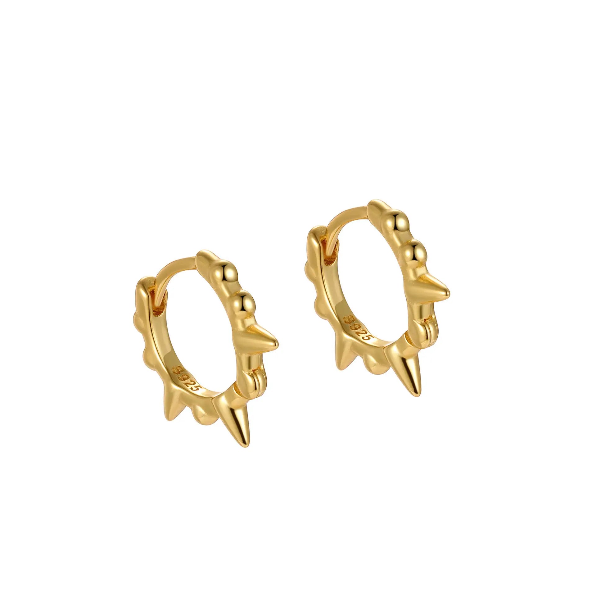 Girls 925 Sterling Silver Retro Geometric Spike Hoop Earrings for Girls Wedding Party Fine S925 Jewelry