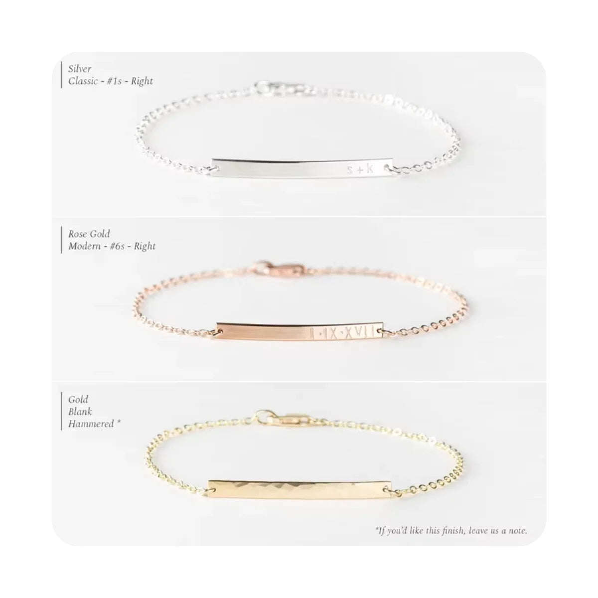 Wholesale Sterling Silver Custom Gold Engraved Logo Name Curved Bar Minimalist Personalized Bracelets for Women Men Dainty