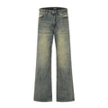 Men's High Street Fashion Light Washed Denim Trousers Blue Retro Cowboy Stacked Flare Autumn Jeans With Zipper Fly