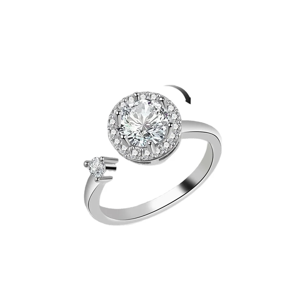 Daidan Rotating Ring 925 Gem Anxiety Ring Spinner Zirconia 925 Sterling Silver Fidget Round Halo Engagement Ring