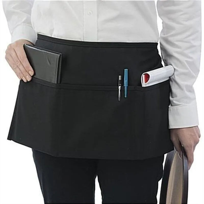 High Quality Cotton Half Body Apron for Chefs and Waiters Custom Logo Printing Washable Two Pocket Waist