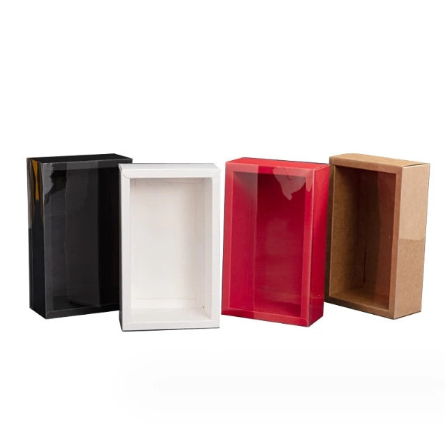 Folding Window Drawer Packaging Kraft Paper Gift Box for Tea Dessert Cake Paper Box with Full See Through