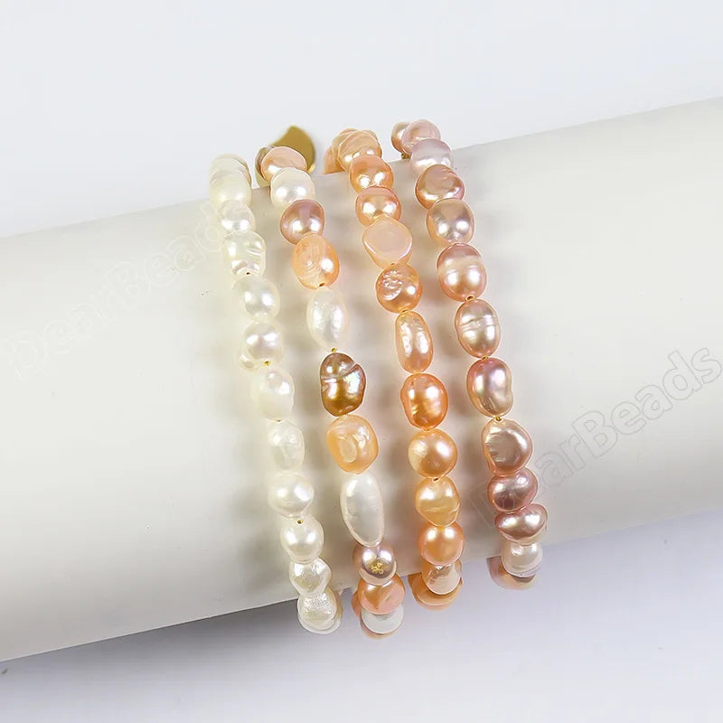 6mm-7mm Freshwater Pearl Bracelet Pink Purple White Pearl Beaded Bracelets With Stainless Steel Women Jewelry