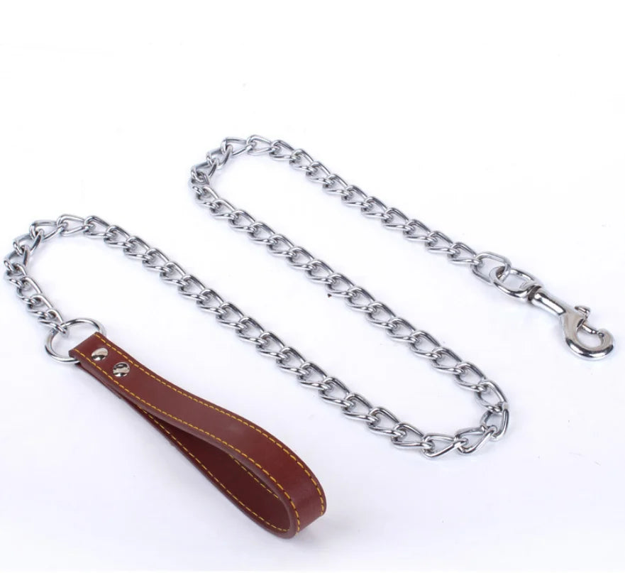 Wholesale Metal Iron Chain Training Heavy Duty Leather and Chain Leash