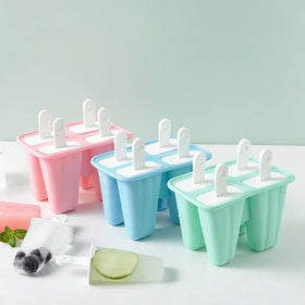New Arrival Food Grade Silicone Popsicle Molds 4 Cavities Easy Release Design Flexible Ice Cream Freezer Tools