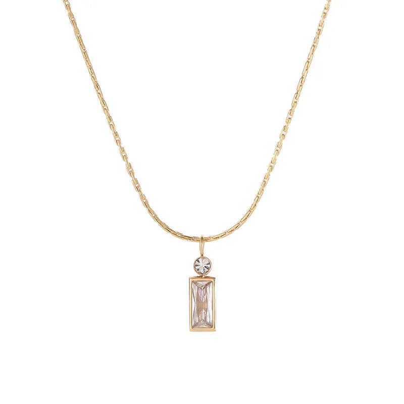 Delicate Stainless Steel Women Geometric Square CZ Zircon Necklaces & Pendants Jewelry for Women Wholesale