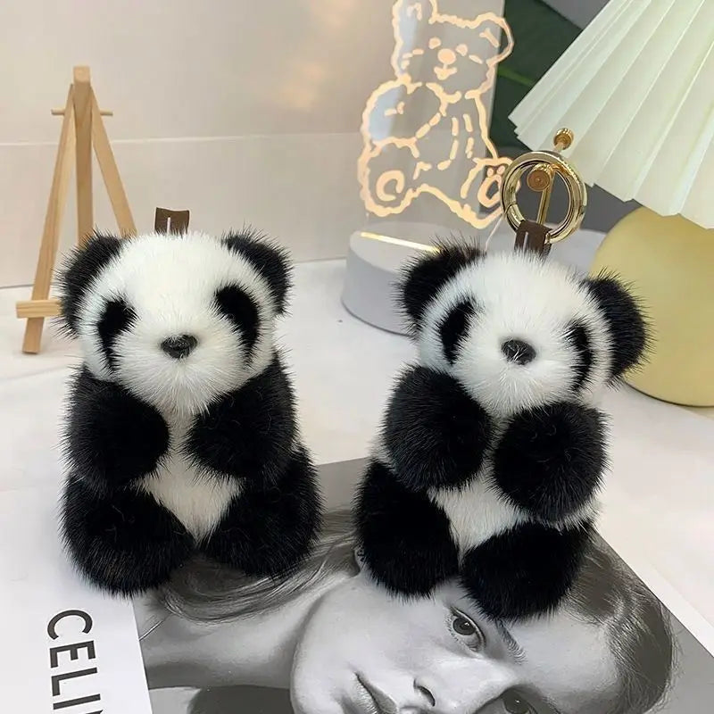 Promotional Cartoon Plush Pendant Panda Kawaii Plush Keychains Toys Stuffed Animal Toys Faux Mink Fur Panda Keychain Bag Charms