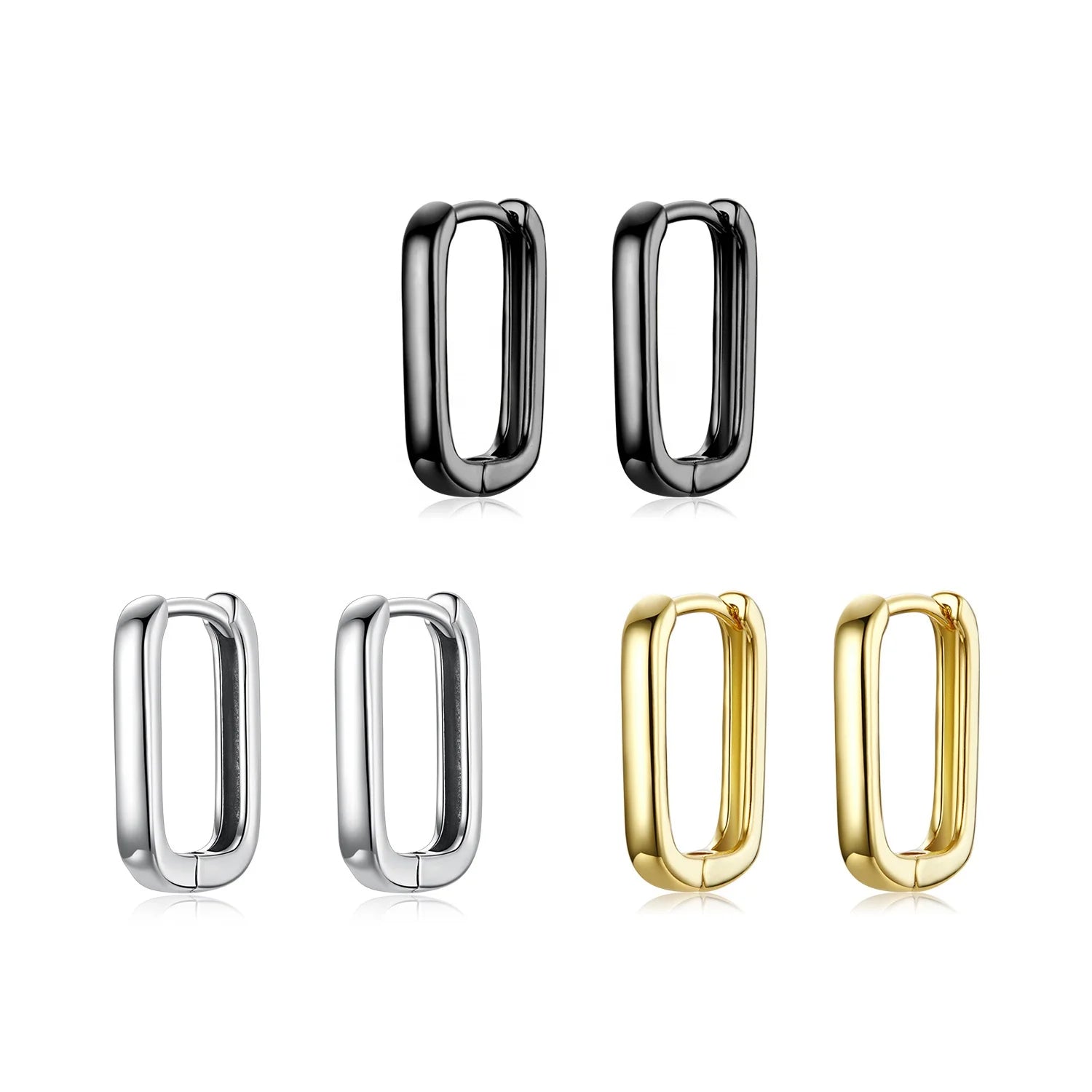 925 Sterling Silver Simple U Shape Hoop Earrings Black Rose Gold Statement Earring Wedding Gift Minimalism Women Jewelry BSE478