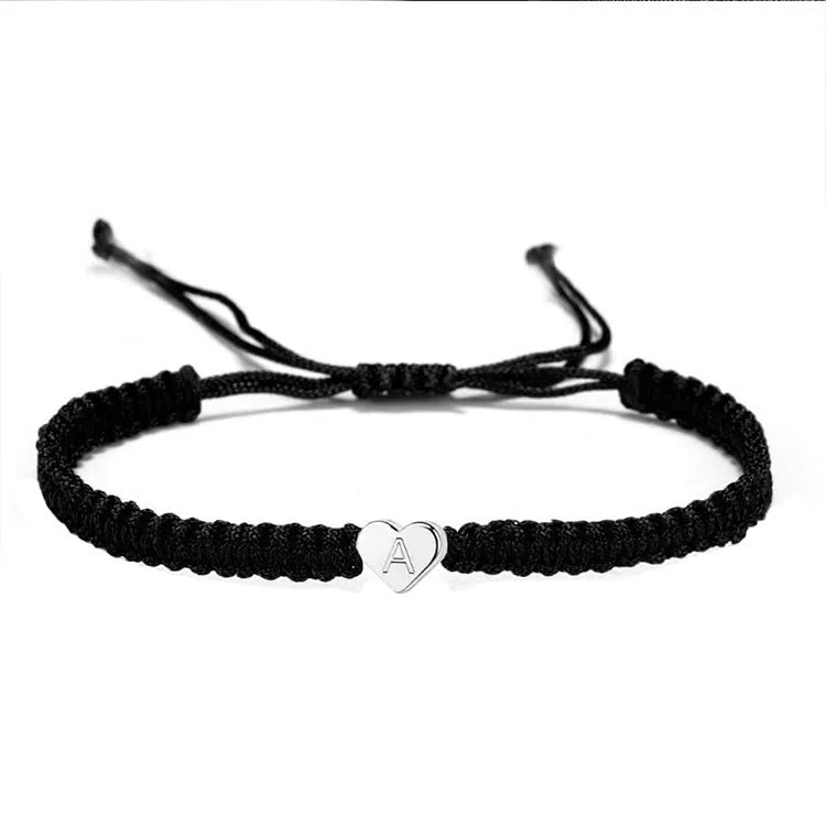 SC Black Rope Bracelet  Handmade Braid Adjustable Bracelet Initial String Letter Heart Bracelet  Love Friendship Gift