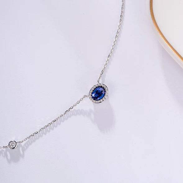 Hot Sale Natural Blue Sapphire Gemstone 18k Real Gold Natural Diamond Necklace for Women