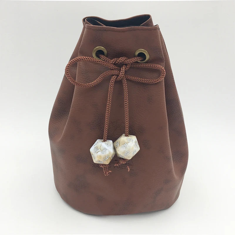 Custom Logo Round Bottom Standing Leather Dice Pouch Drawstring Storage Bag for Jewelry Coin & Small Accessories