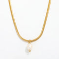 Joolim Jewelry 18K Gold Plated Pearl Pendant Snake Chain Necklace Stainless Steel Jewelry Wholesale