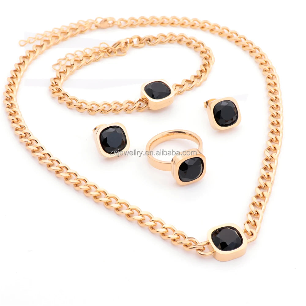 Special Occasion Gemstone Gold Plated 4Pcs Rhinestones Wedding Stainless Steel Jewelry Minimalist Bracelet Women Luxury Sets