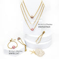 Fashion Design Stainless Steel Box Chain Bridal Necklace Jewelry Sets Hawaiian Pearl Charm Necklace  Set