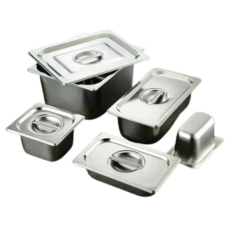 Modern European Stainless Steel Rectangular Food Basin with Cover Square Commercial Hotel Canteen Buffet Food Storage Basin